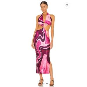 Farai‎ London Dress Womens Medium Pink Tie Dye Halter Cutout Bodycon Maxi Party